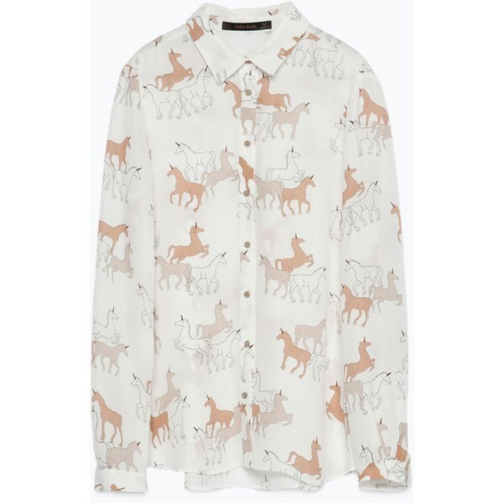 Zara Unicorn White Blouse/Shirt Sz L - Picture 1 of 6